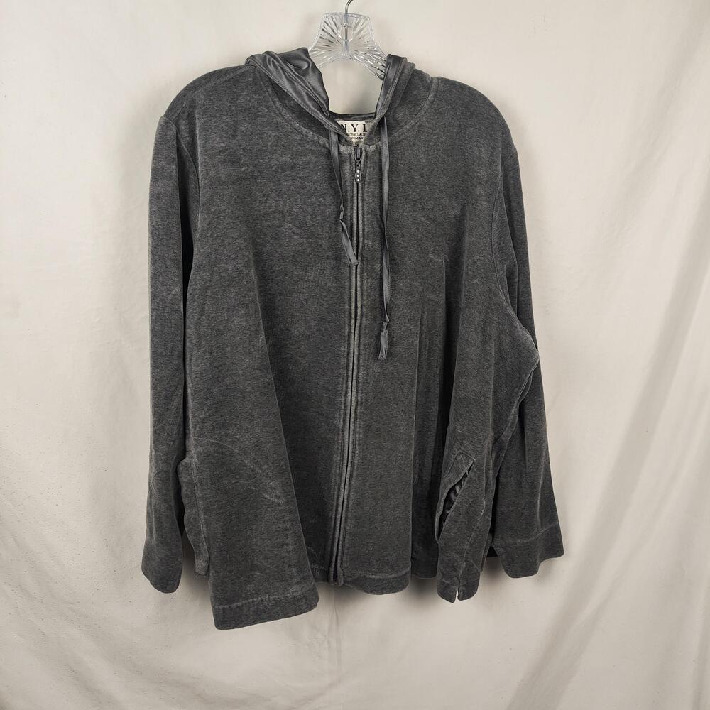 N.Y.L. New York Laundry Hoodie Womens 2X Gray Velour Full Zip Lined Pockets